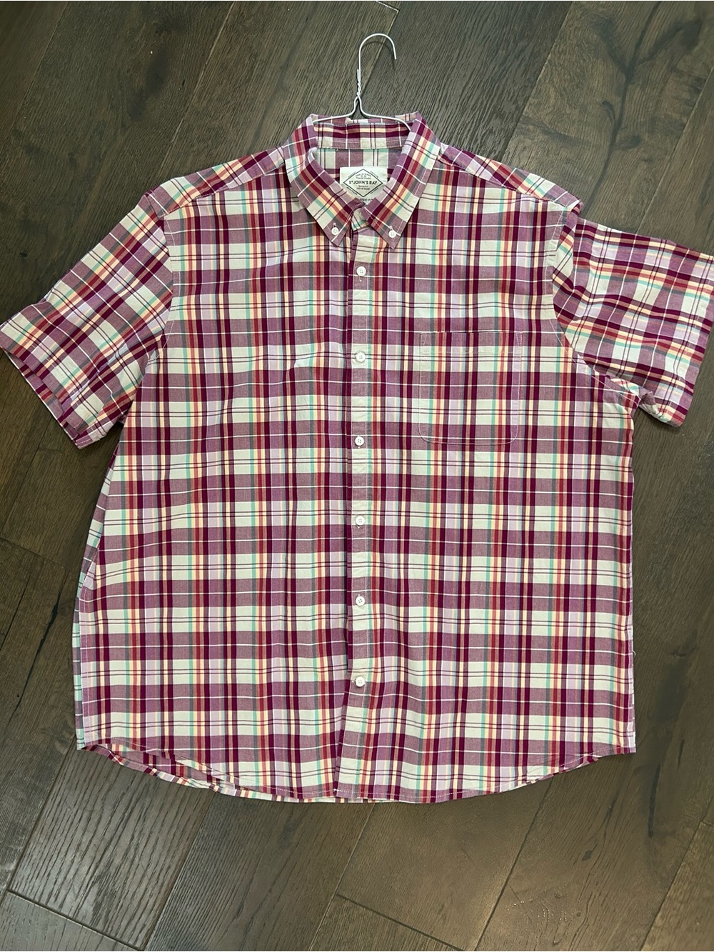 St. John’s Bay Men's Short-Sleeve Plaid Button-Down Shirt - Red/Cream 2XL
